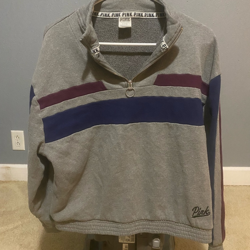 Pink. Quarter zip. Sweater.